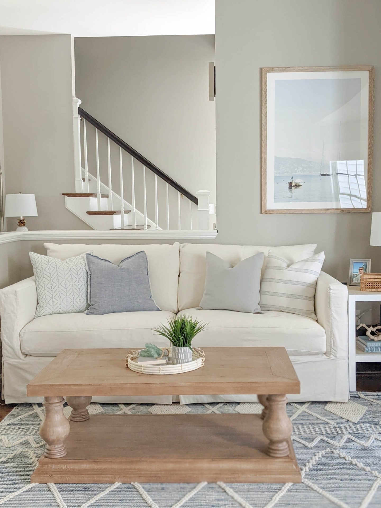 Living Room Set Turned Wood Legs Gray Coastal Living Room