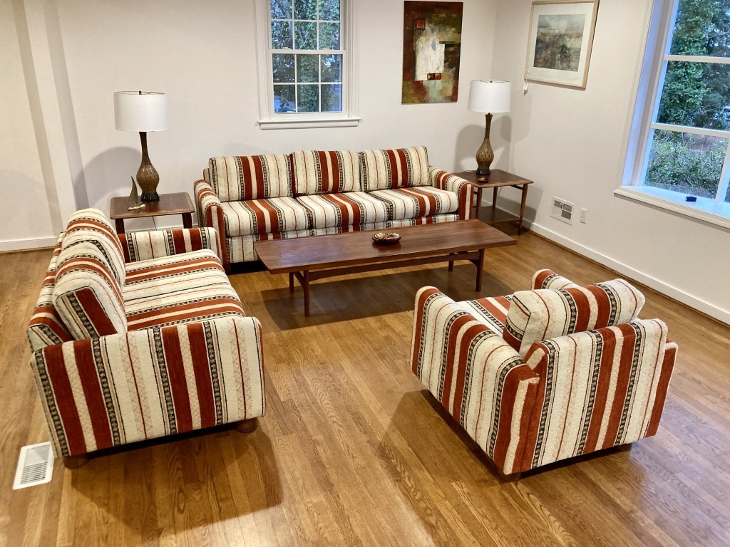 Living Room Set: Vertical Stripes and Boxy Silhouette Retro