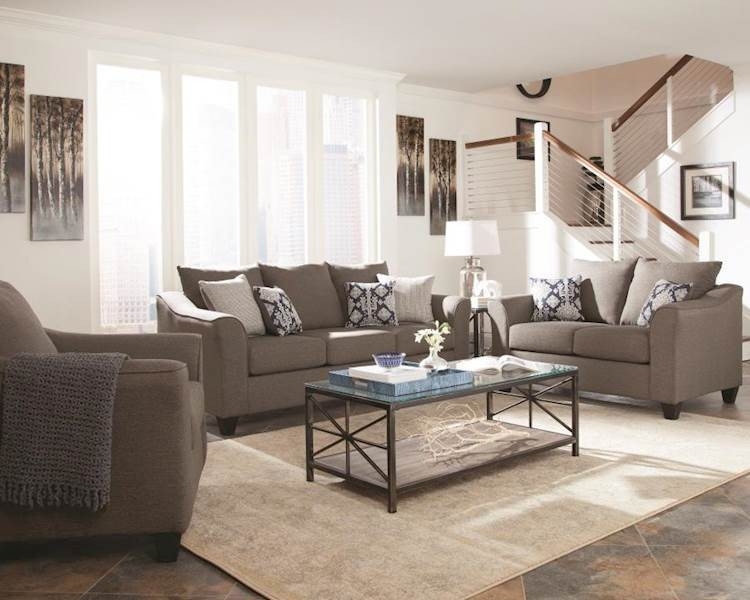 Living Room Set with Flared Arms and X-Brace Metal Frame
