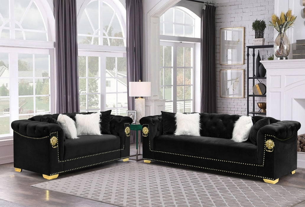 Living Room Set with Gold Lion Head Accents and Velvet