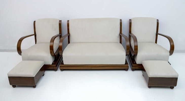 Living Room Set with Sweeping Curved Arms and Walnut Base