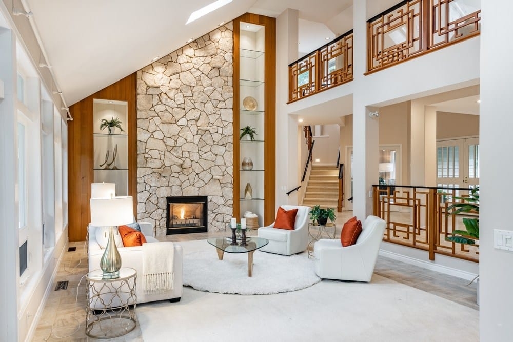 Living Room Stone Accent Wall and Stone Fireplace Accent Wall Decor