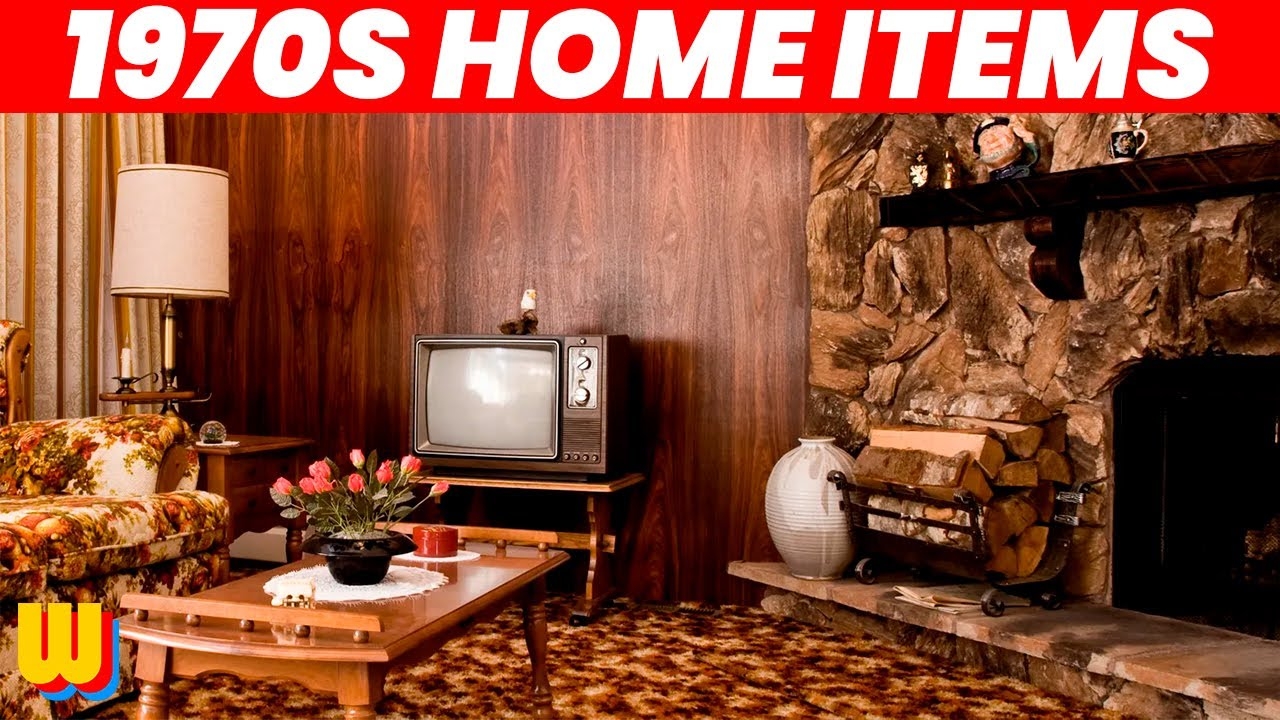 Living Room With Wood Paneling and Shag Carpet Stone Fireplace