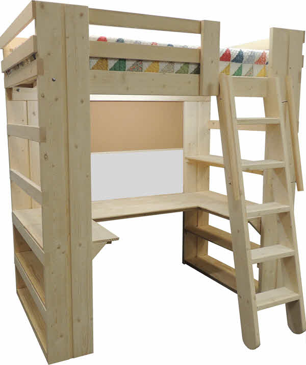 Loft Bed Chunky Timber Frame Shelving Workstation