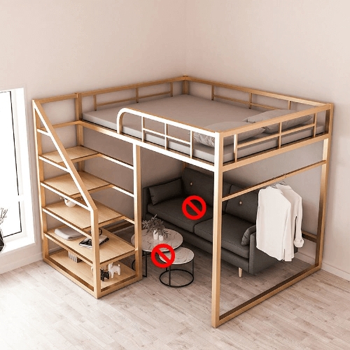 Loft Bed: Gold Metal Frame Closet Rod Gold Metal Loft Bed Stairs