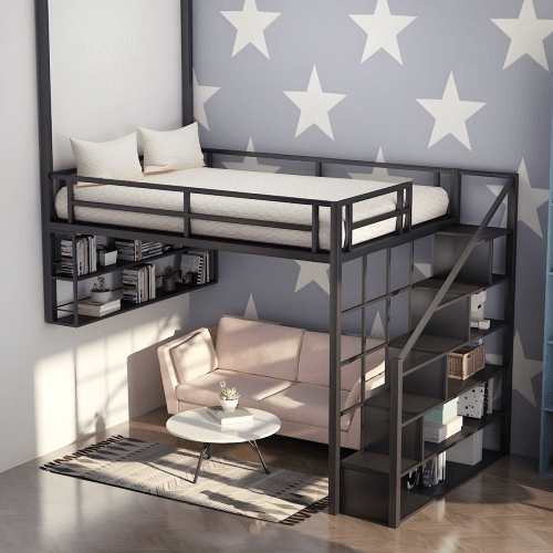 Loft Bed Hanging Wall Shelf Matte Black Storage Steps