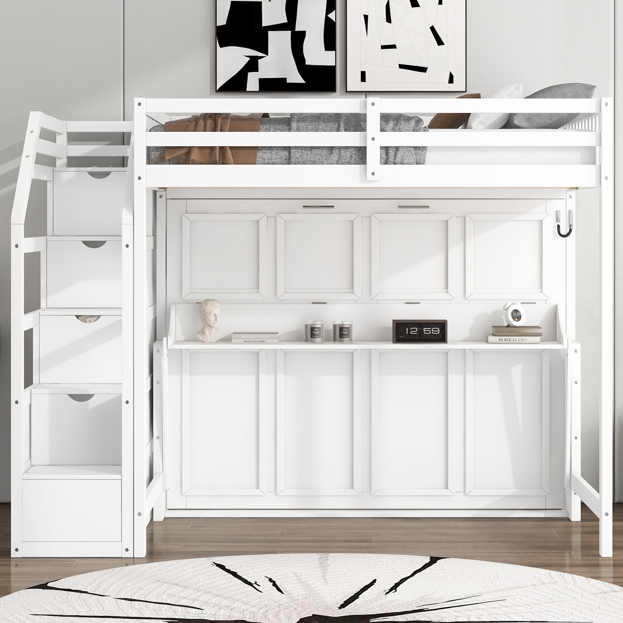 Loft Bed having Paneled Front and Murphy Bed Loft Combo
