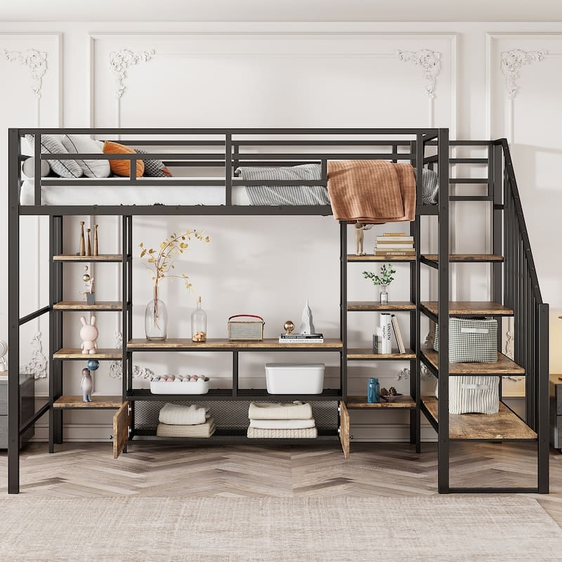 Loft Bed Integrated Staircase Walnut Storage Desk