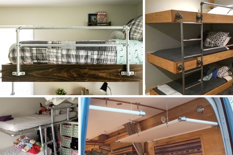 Loft Bed Railing Industrial Pipe Fittings Wood Contrast