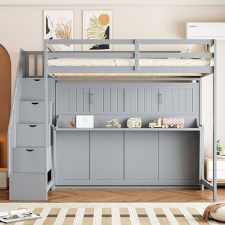 Loft Bed with Murphy Bed Integration and Grey Murphy Loft Bed