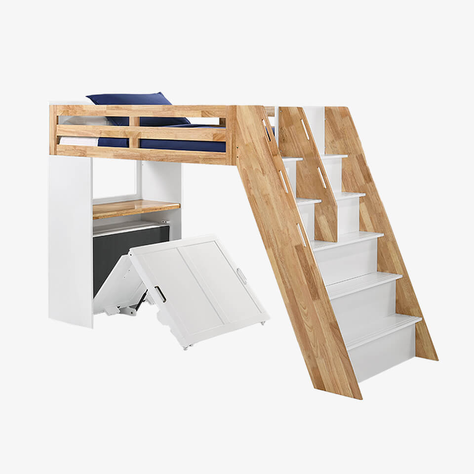 Loft Bunk Bed with Two Tone Finish and Natural Loft Bed