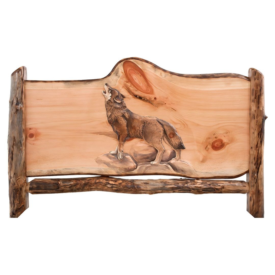 Log Headboard Howling Wolf Carving Aspen Relief Art