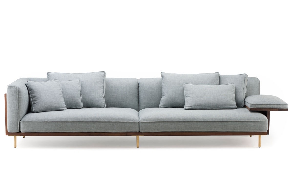 Long Sofa Integrated Side Table Asymmetrical Seating