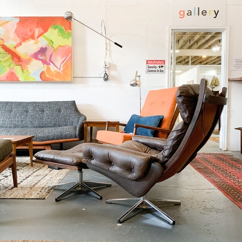 Lounge Chair Chrome Star Base Button Tufted Espresso Brown Look