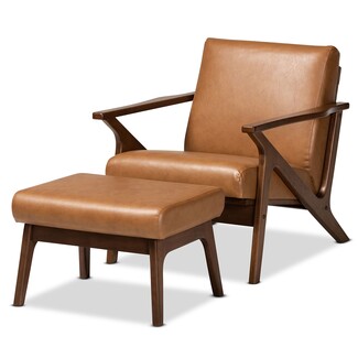Lounge Chair Featuring Angular Armrests And Cognac Leather