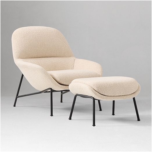 Lounge Chair In Textured Cream Fabric With Slim Metal Legs