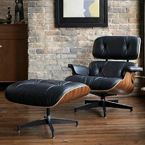 Lounge Chair Ottoman Bentwood Silhouette Black Tufted Leather