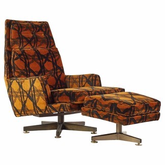 Lounge Chair Ottoman Burnt Orange Abstract Lattice Pattern Fabric