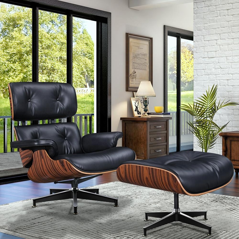 Lounge Chair Ottoman Star Base Curved Plywood Black Look