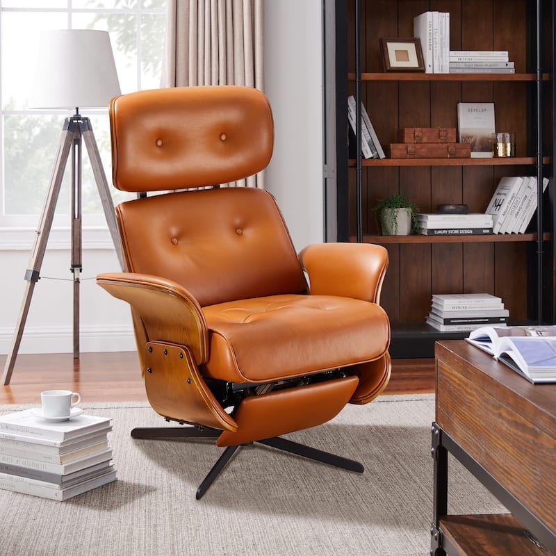 Lounge Chair Recliner featuring Wood Veneer Shell and Swivel Base
