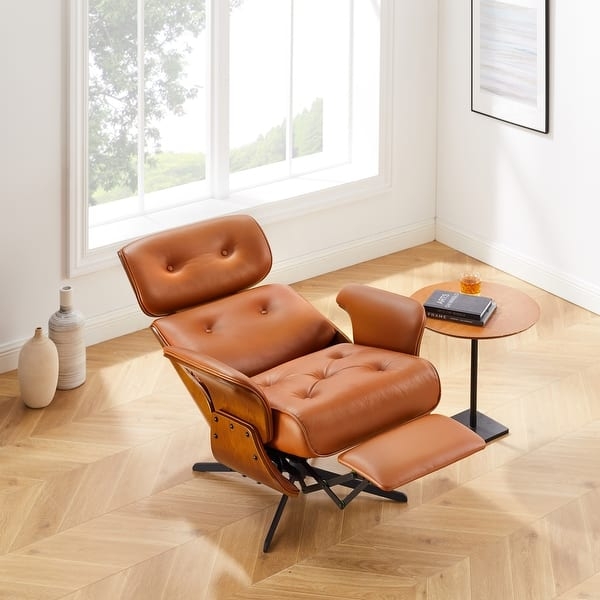 Lounge Chair Recliner with Extendable Footrest and Cognac Leather