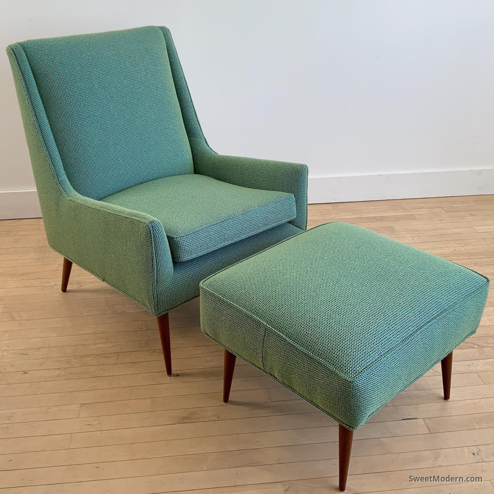 Lounge Chair Seafoam Green Weave Tapered Leg Piped Seam Accent