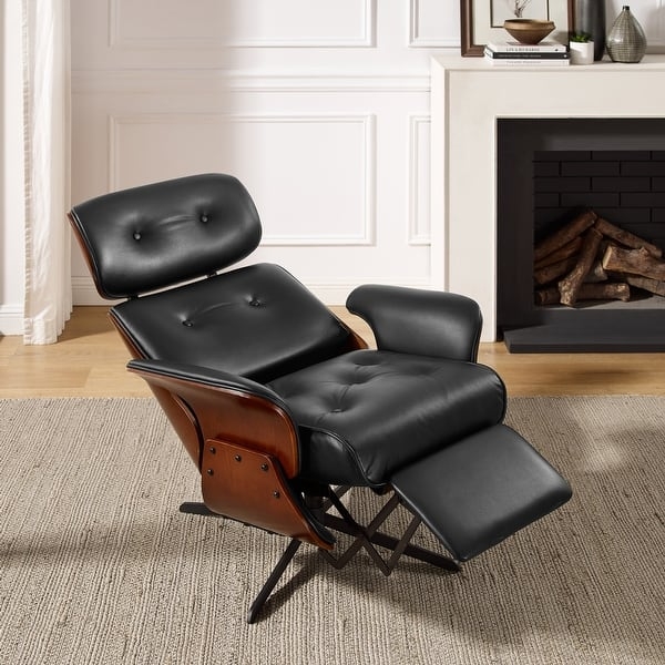 Lounge Chair with Bentwood Shell and Black Faux Leather Recliner