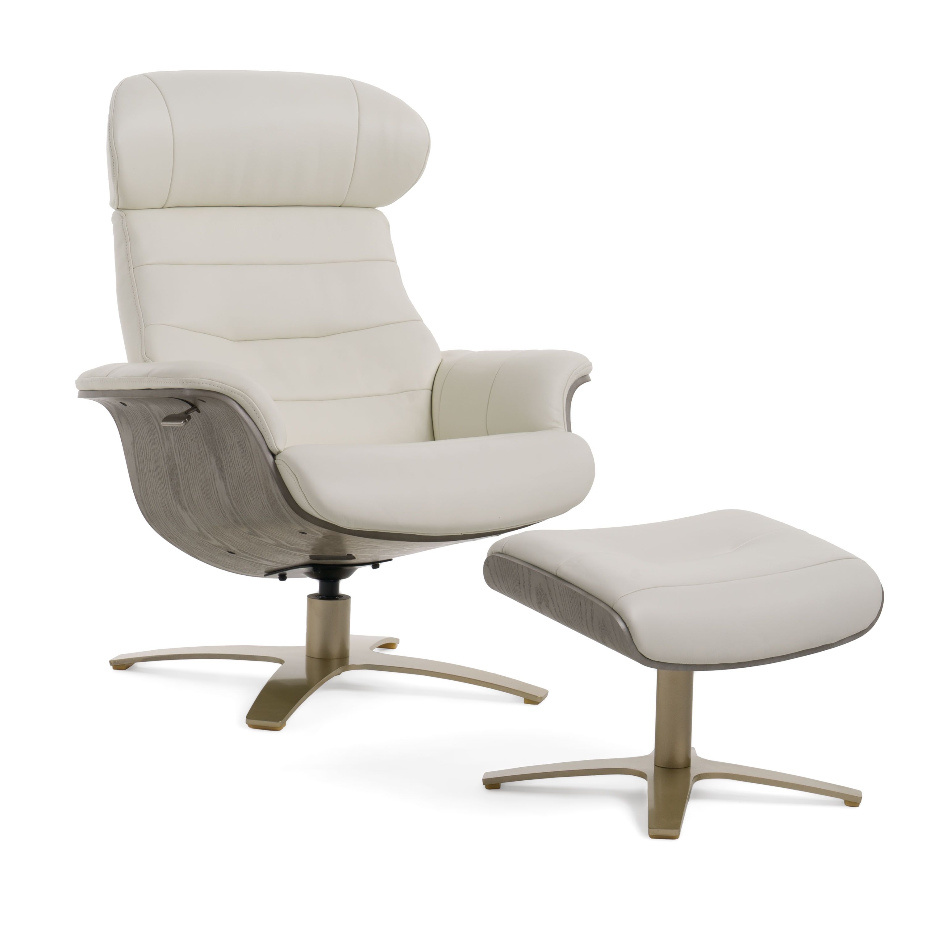 Lounge Chair With Brushed Gold Base and Curved Wood Shell