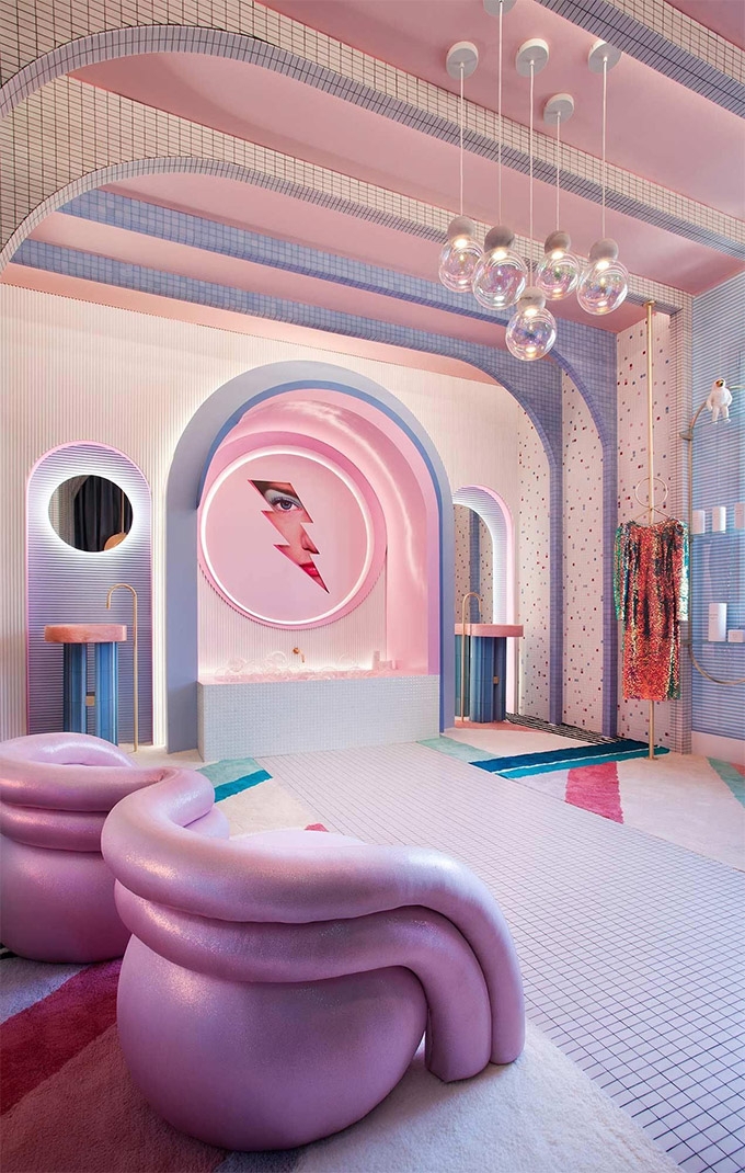 Lounge Chair with Bubble Chairs: Memphis Style Dressing Room