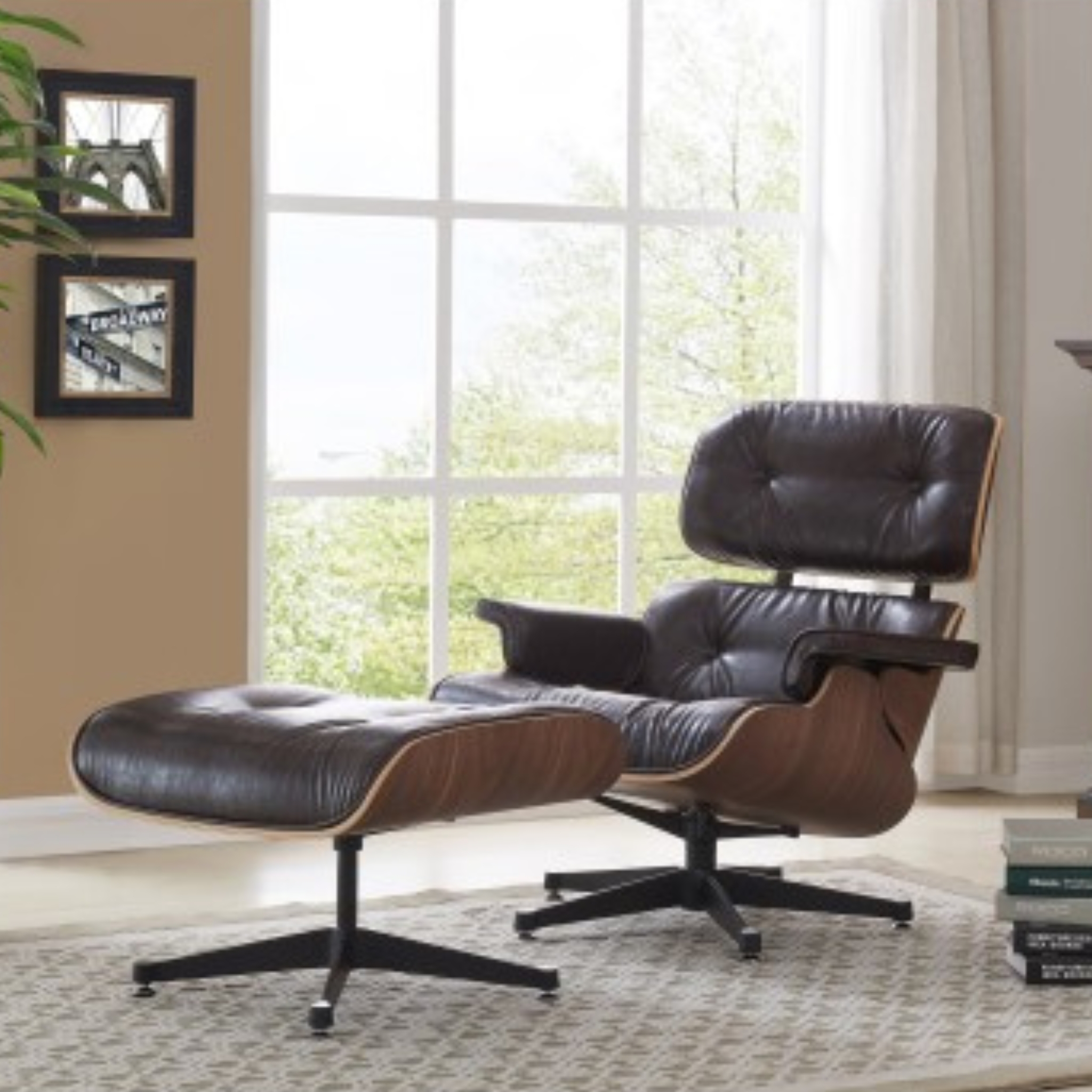 Lounge Chair With Footrest In Walnut Shell and Swivel Base