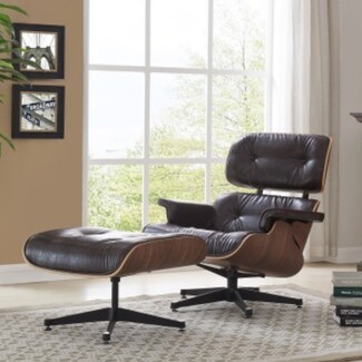 Lounge Chair With Footrest In Walnut Shell and Swivel Base