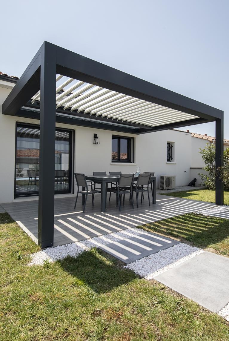 Louvered Pergola Adjustable Roof and Matte Black Frame