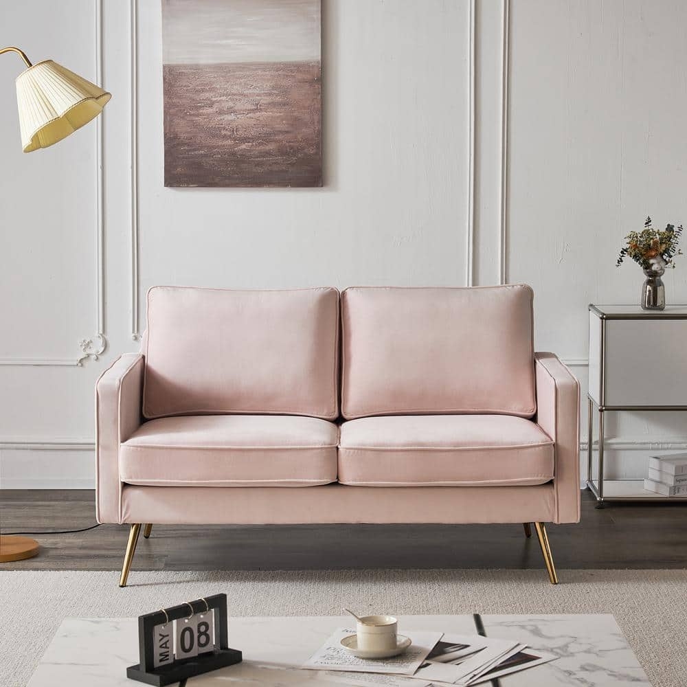 Loveseat including Tapered Gold Legs and Mid Century Modern Style