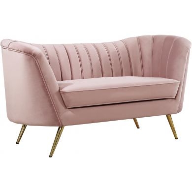 Loveseat Scalloped Shell Back with Polished Gold Legs