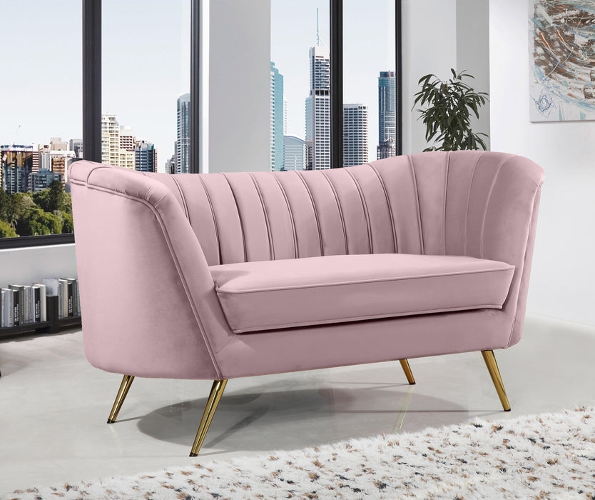 Loveseat Shell Back and Blush Velvet Art Deco Settee