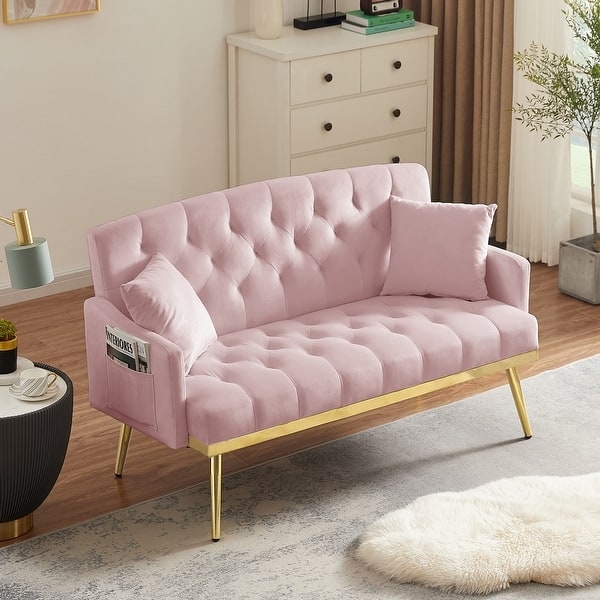 Loveseat Sofa with Side Storage Pocket and Diamond Tufting