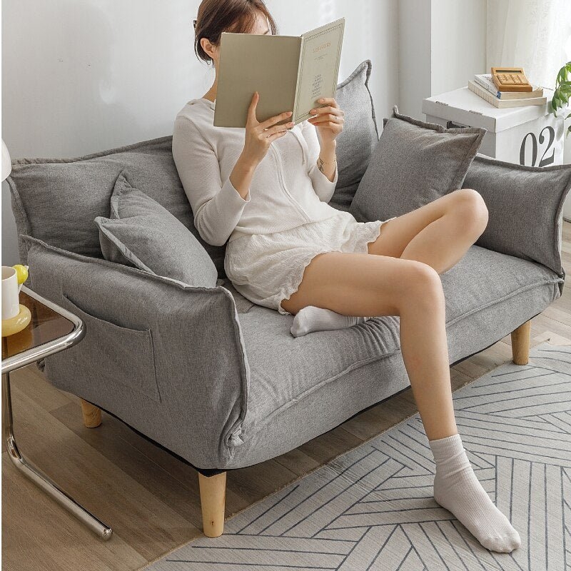 Loveseat: Tapered Wood Legs Grey Compact Apartment Sofa