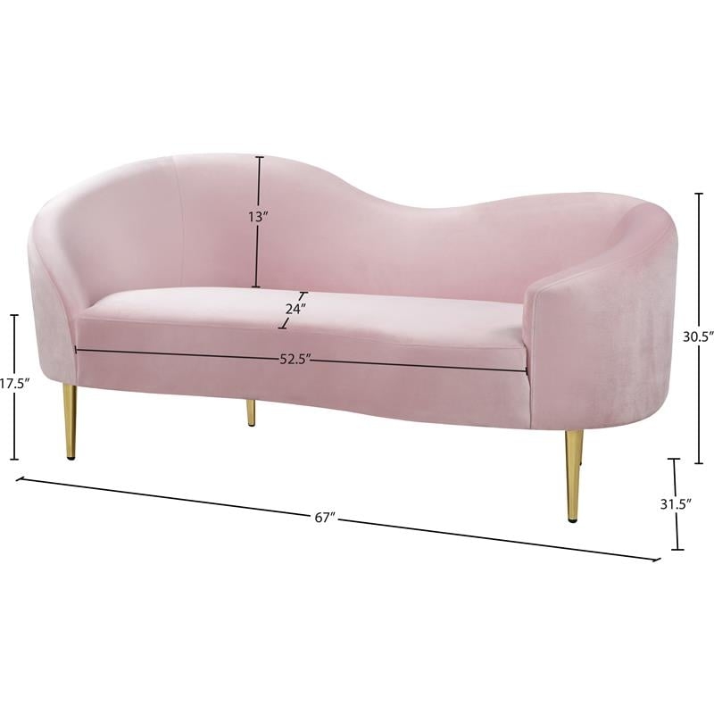 Loveseat Wave Silhouette with Asymmetrical Back in Pink Velvet