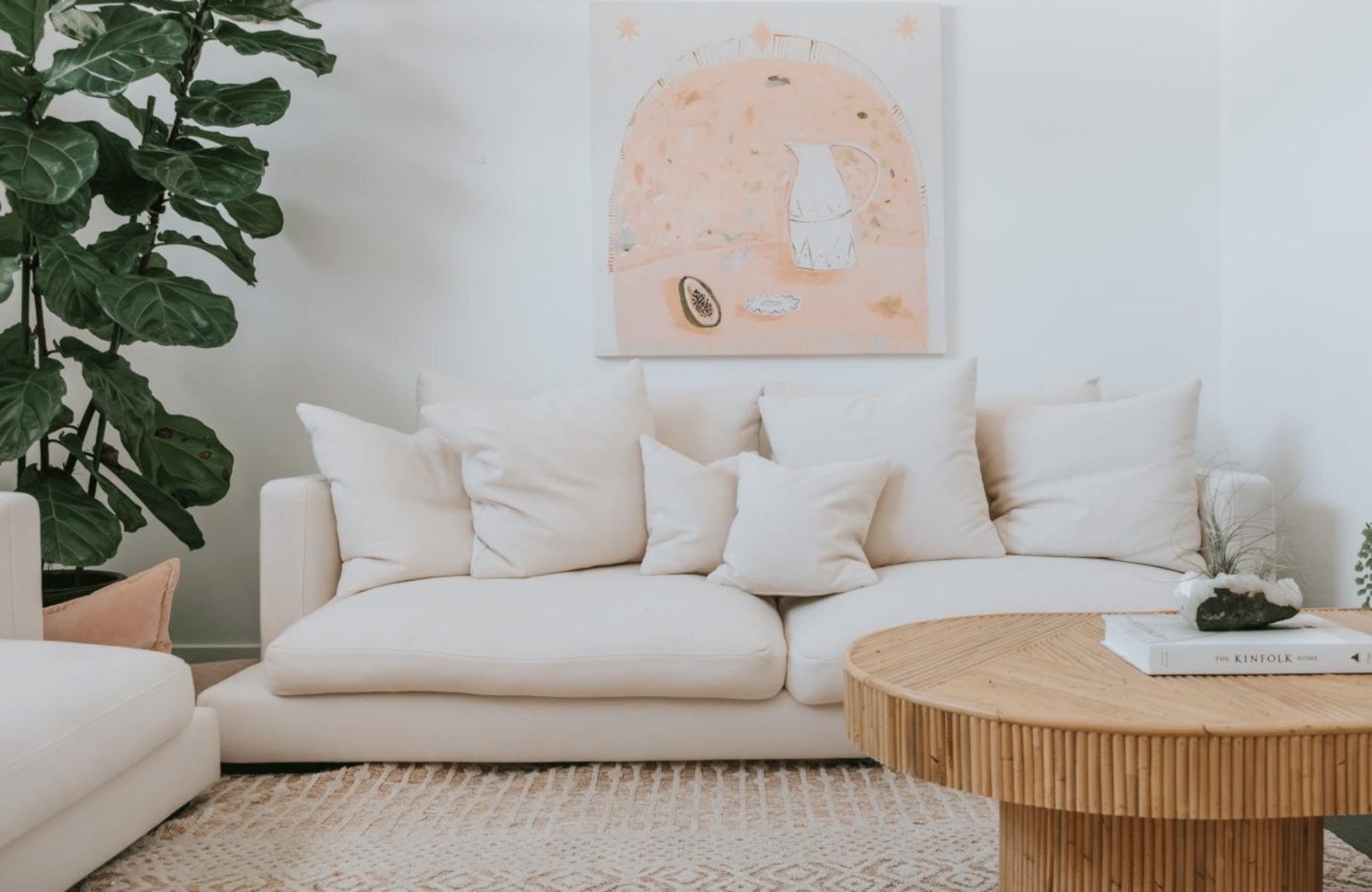 Low Profile Sofa Deep Seated with Slatted Round Table