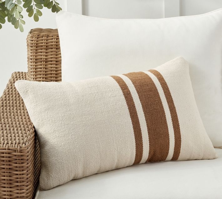 Lumbar Pillow: Asymmetric Stripes Flax Woven Outdoor Case
