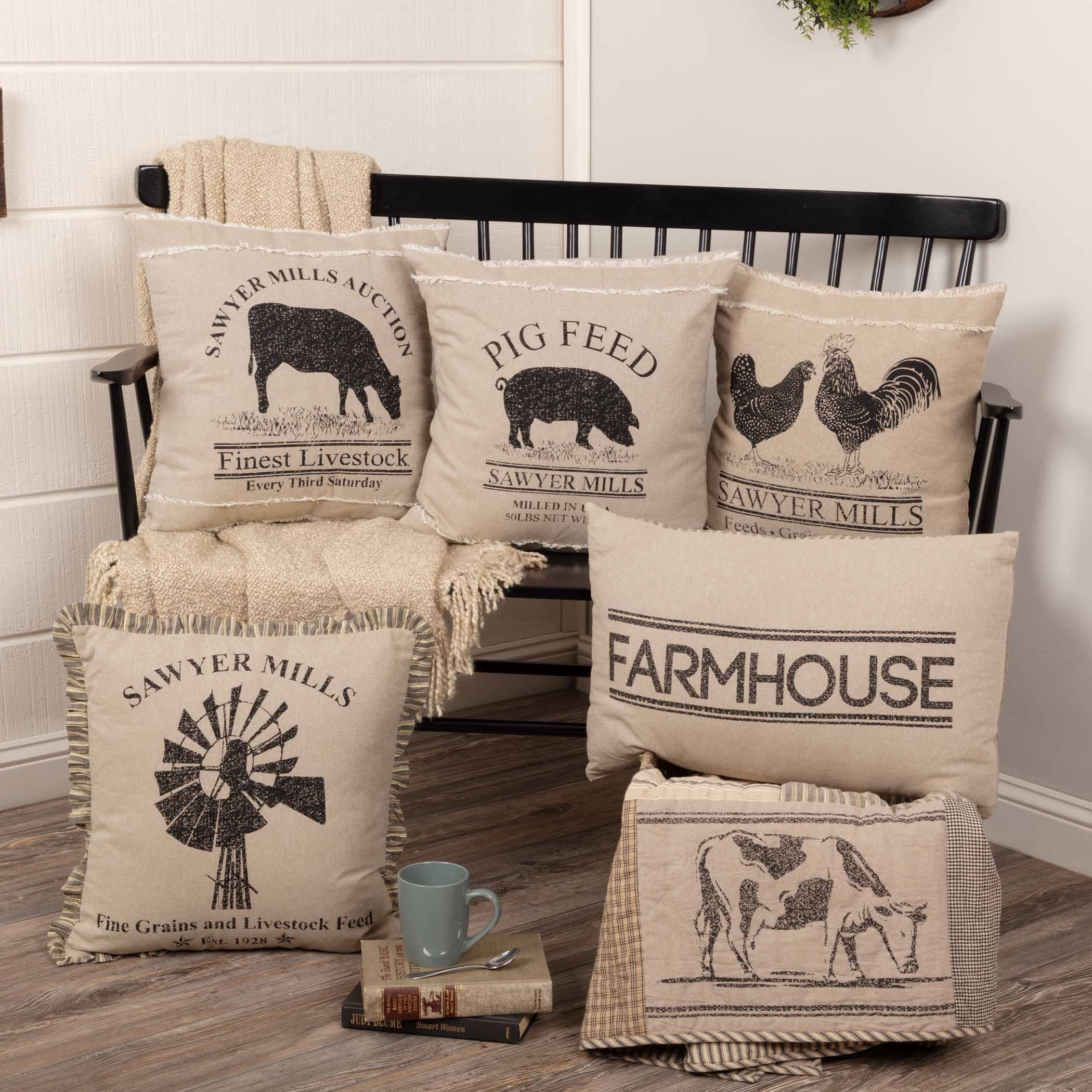 Lumbar Pillow: Grain Sack Stripes Distressed Stencil Design