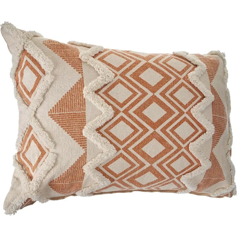 Lumbar Pillow Rust Orange Raised Fringe Detail Boho