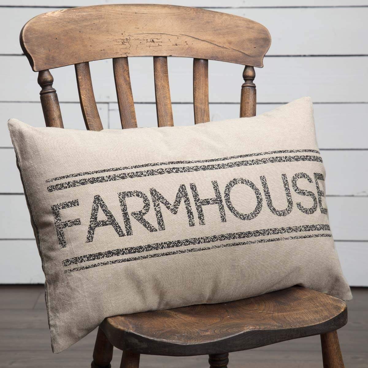 Lumbar Pillow: Stenciled Lettering Distressed Linen Accent