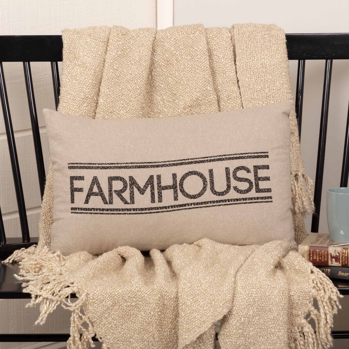 Lumbar Pillow: Stenciled Typography Double Border Graphic