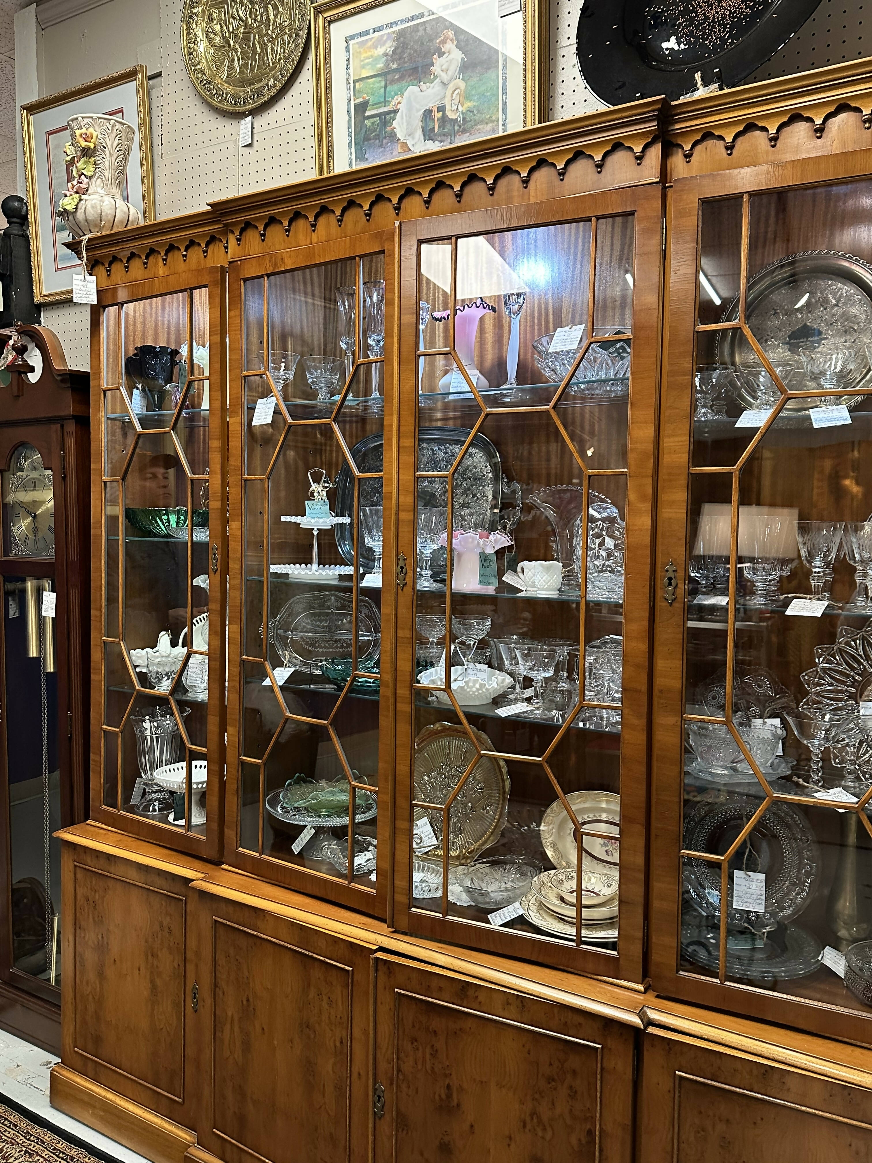 Mahogany Breakfront: Hexagonal Glass Lattice and Gothic Arch
