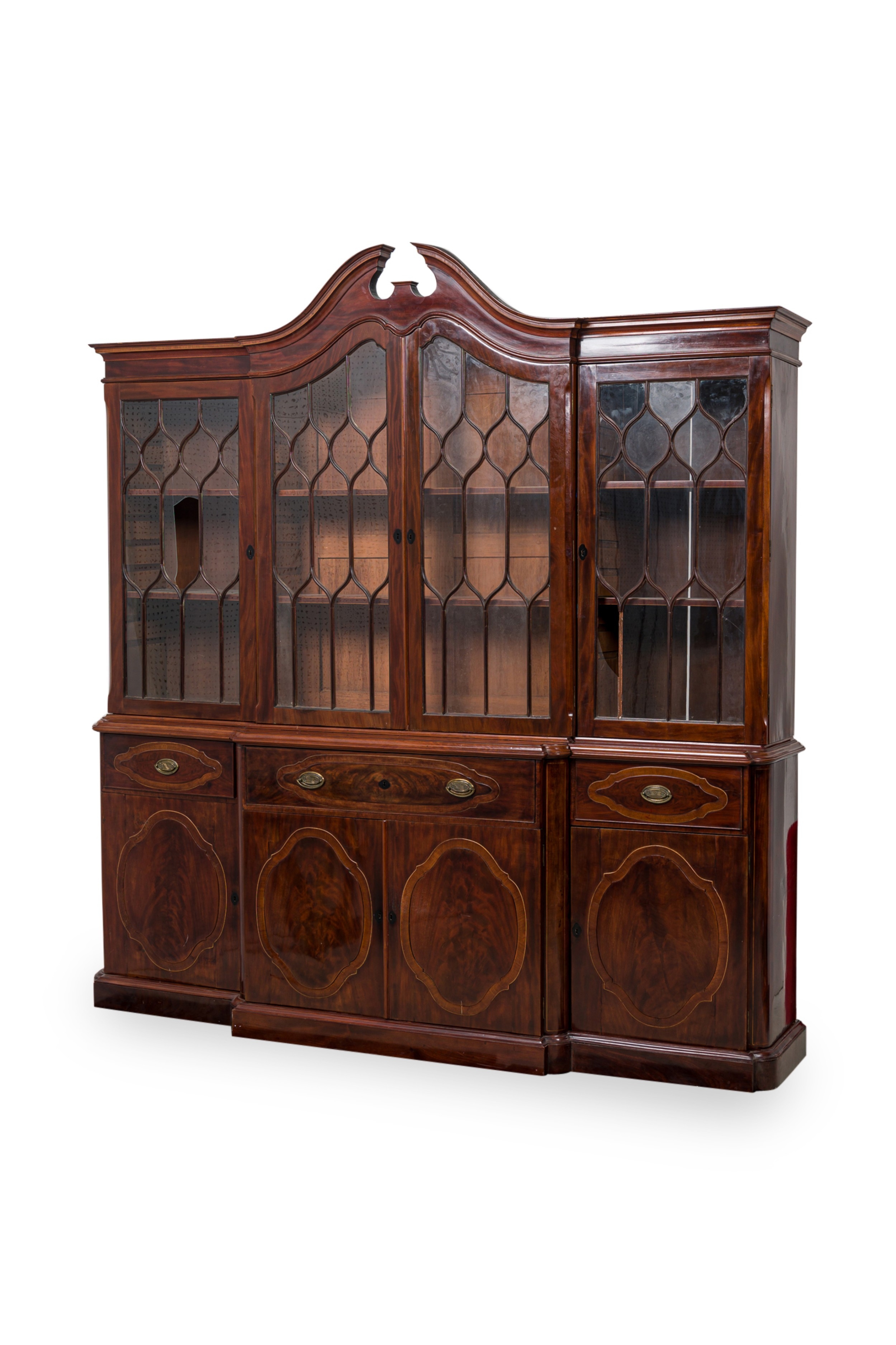 Mahogany Breakfront: Oval Veneers and Gothic Style Tracery