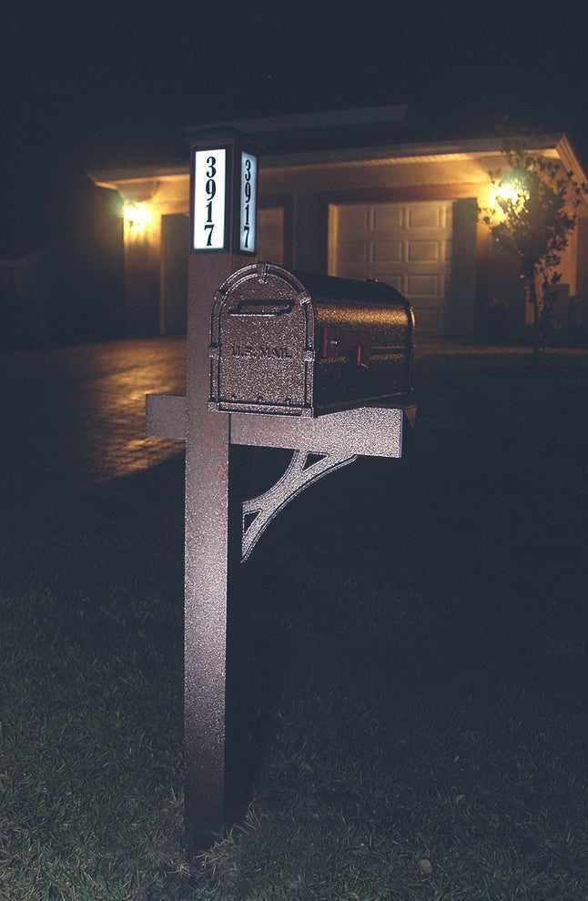 Mailbox: Hammered Texture Black Metal with Backlit Address Numbers