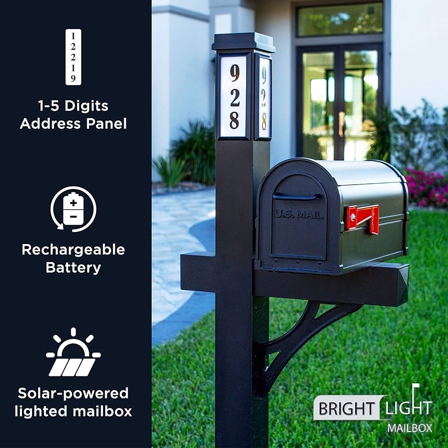 Mailbox: Multi-Sided Visibility Aluminum Solar Powered Address Post