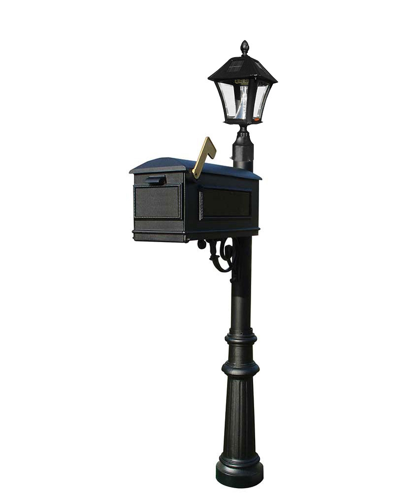Mailbox Post: Traditional Scroll Bracket with Solar Lamp Assembly