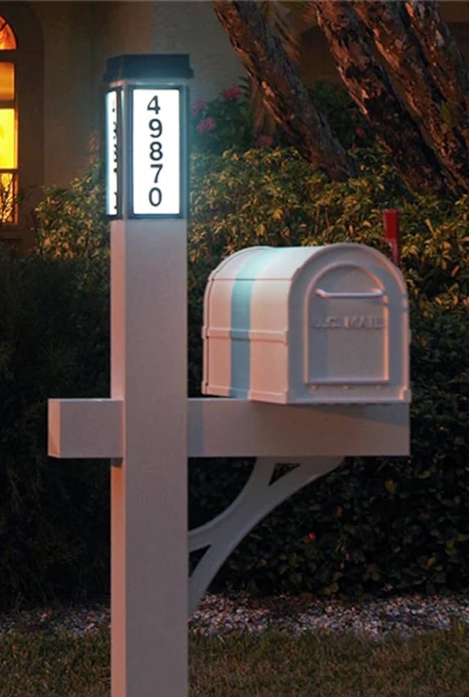 Mailbox Post: White Aluminum Set with Illuminated Address Light